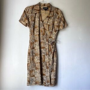 Vintage 90s Patrick Collection 100% Silk Stripe Dots Wrap Dress 6